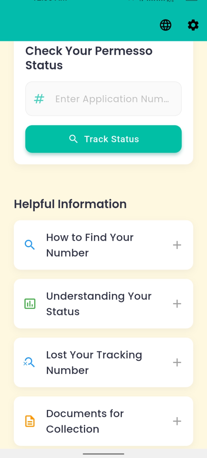 Permesso Tracker Home Screen